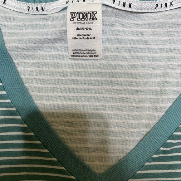 Green & White Striped PINK sleepwear V- neck-large - Picture 5 of 10